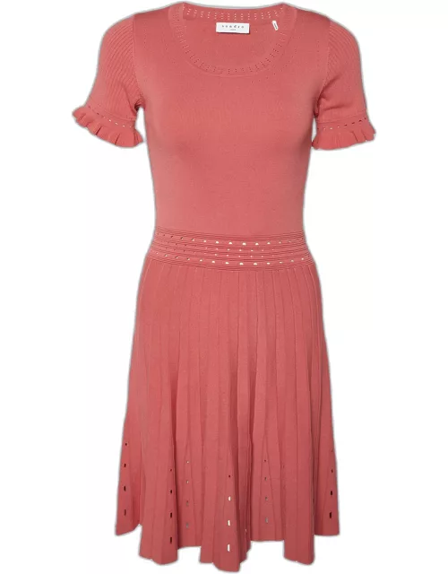 Sandro Coral Pink Eyelet Knit Etor Pleated Dress