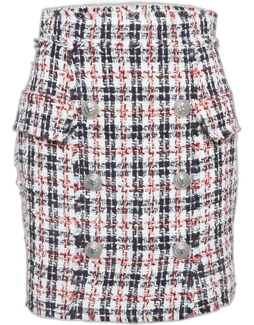Balmain Multicolor Tweed Button Detail Mini Skirt