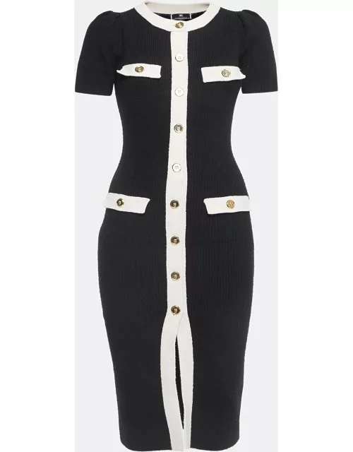 Elisabetta Franchi Black Wool Blend Knit Buttoned Midi Dress