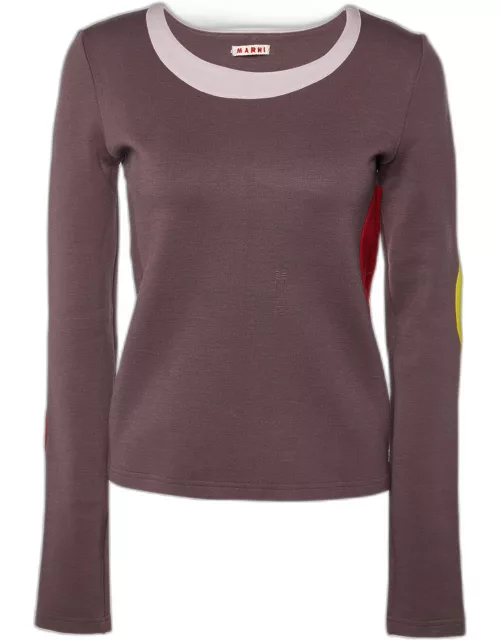 Marni Purple Wool Contrast Detail Long Sleeve Sweatshirt