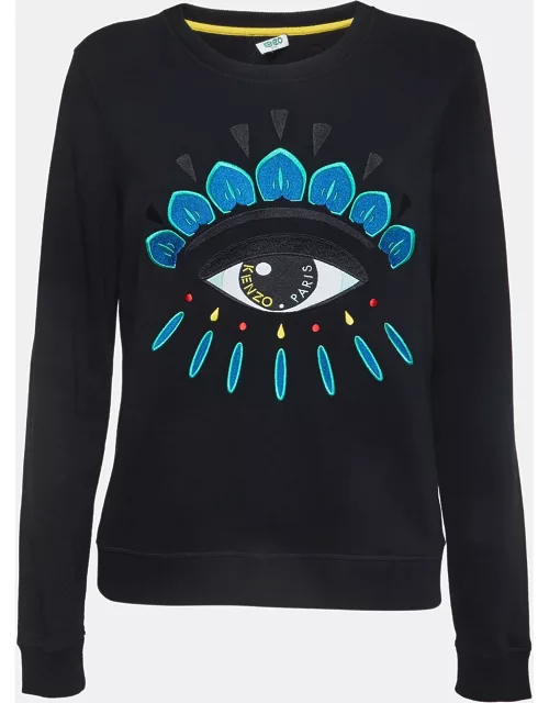 Kenzo Black Eye Embroidered Cotton Knit Relaxed Sweatshirt