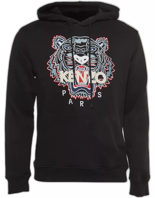 Kenzo Black Tiger Embroidered Cotton knit Hoodie