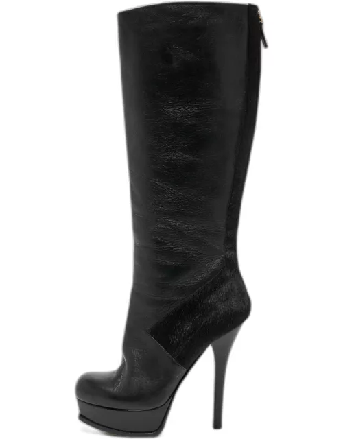 Fendi Black Calf and Leather Knee Length Boot