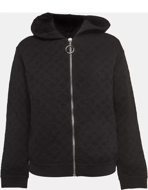 Louis Vuitton Black Embossed Monogram Cotton Knit Zip Front Hooded Jacket