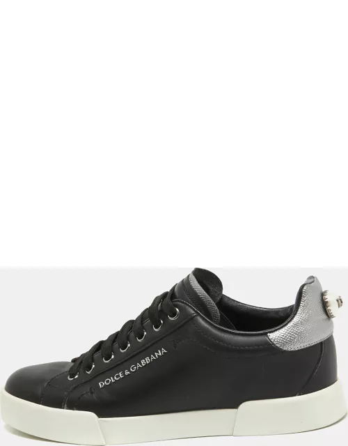 Dolce & Gabbana Black Leather DG Pearl Portofino Sneaker