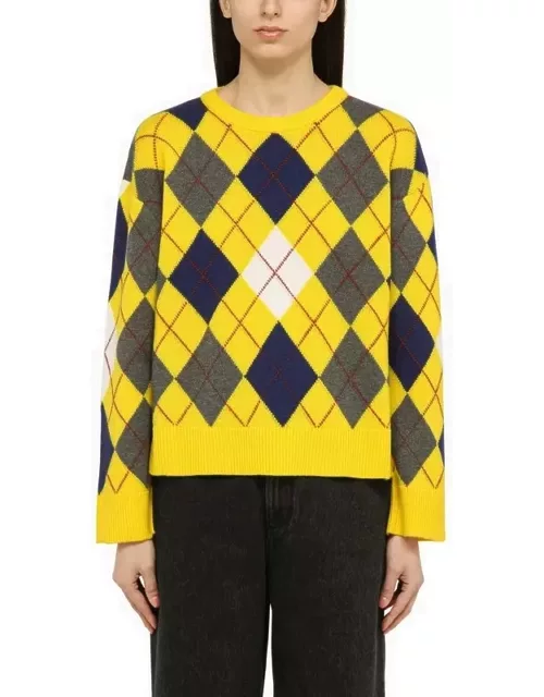 Yellow/multicoloured diamond sweater in woo