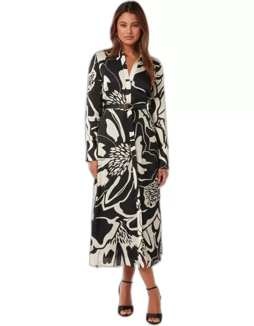 Forever New Women's Janine Satin Midi Shirt Dress in Dunstan Abstract