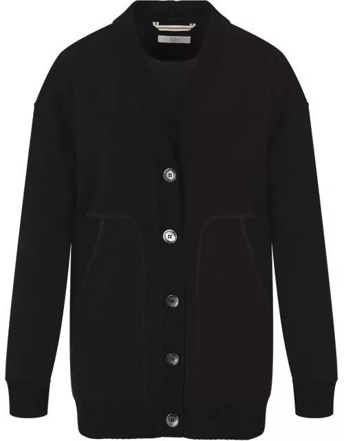 Fedeli Maxi Cardigan With Buttons In Black Cashmere