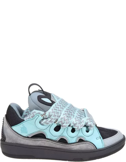 Lanvin Curb Sneakers In Suede And Fabric Color Light Blue/anthracite