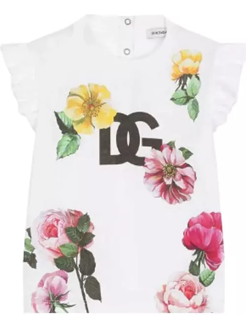 Dolce & Gabbana Jersey T-shirt With Flower Print And Dg Logo