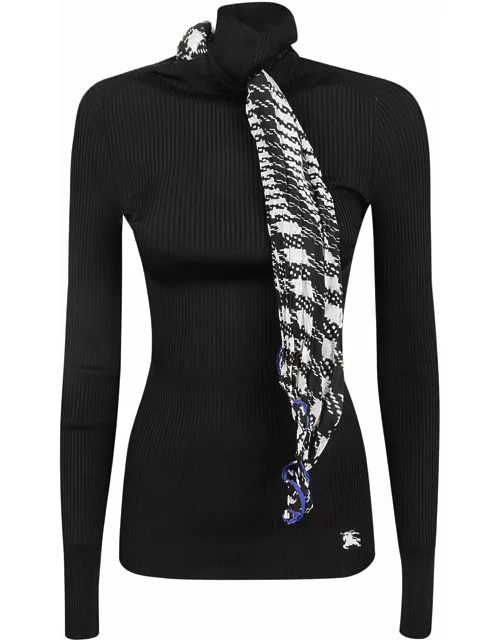Burberry Scarf-detailed High-neck Ribbed Jumper