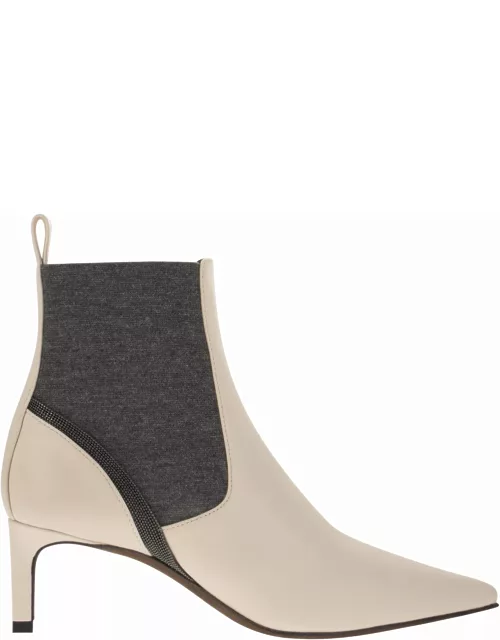 Brunello Cucinelli Leather Heeled Ankle Boots With Shiny Contour
