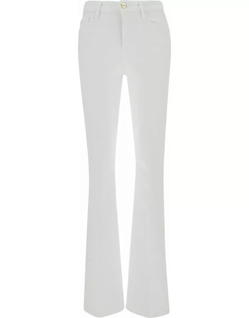 Frame mini Boot White Flared Jeans With Branded Button In Cotton Blend Denim Woman