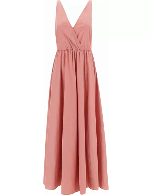 Forte_Forte Long Pink Dress With Surplice Neckline In Taffetas Woman
