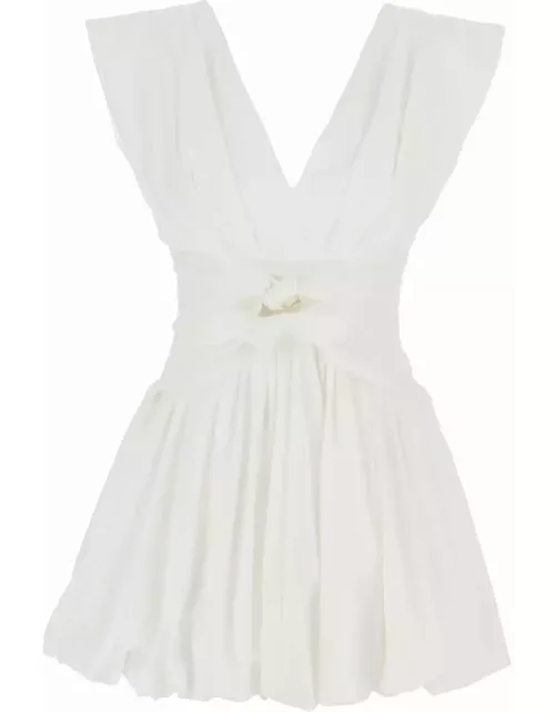 Philosophy di Lorenzo Serafini White Short Dress Waist Bow In Technical Fabric Woman