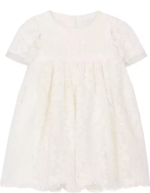 Dolce & Gabbana Short Sleeve Baptism Dress In Empire Cut Lace