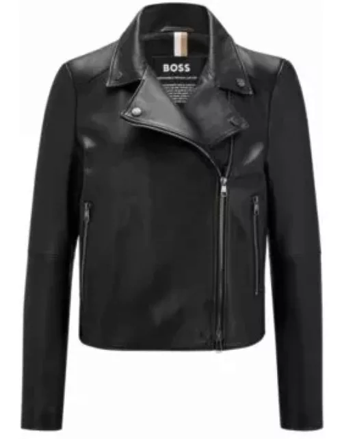 Regular-fit biker jacket in leather- Black Women's Leather Jacket
