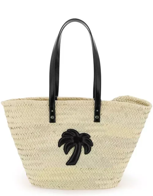 Palm Angels Straw & Patent Leather Tote Bag