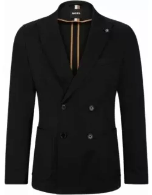 Slim-fit double-breasted jacket in stretch cotton- Black Men's Sport Coat
