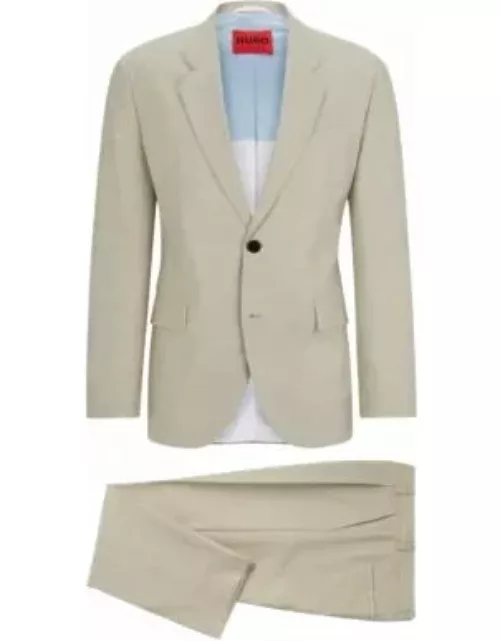 Regular-fit suit in patterned linen-look cloth- Beige Men's Business Suit