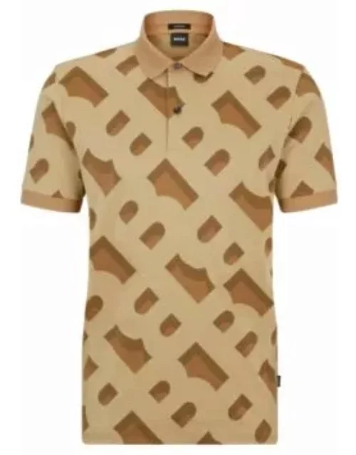 Monogram-jacquard polo shirt in mercerized stretch cotton- Beige Men's Polo Shirt