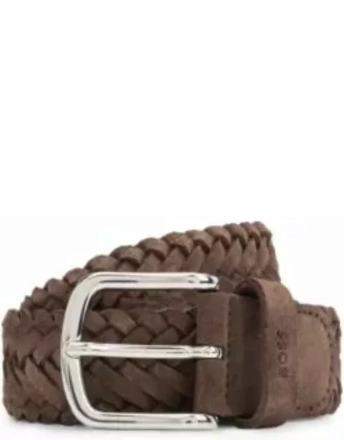 Woven-suede belt with branded keeper and polished hardware- Dark Brown Men's Casual Belt