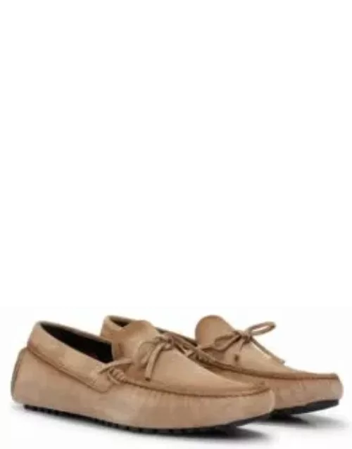 Suede moccasins with buckled upper strap- Beige Men's Casual Shoe