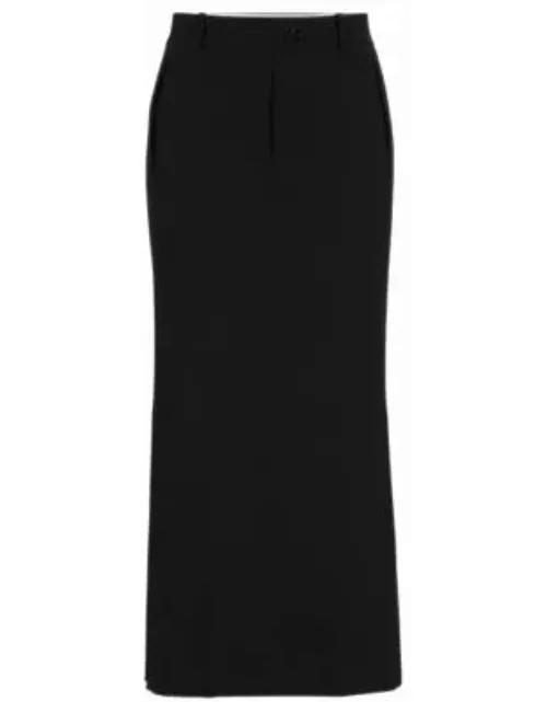Linen-blend skirt with side slits- Black Women's Casual Skirt