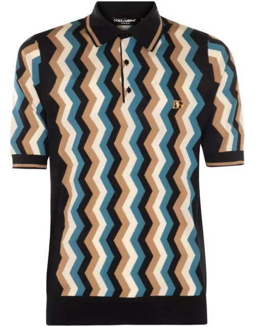 Dolce & Gabbana Zig-zag Inlay Short-sleeved Polo Shirt