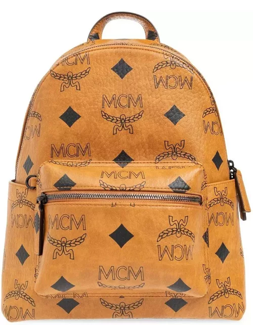 MCM All-over Logo Printed Zipped Backpack