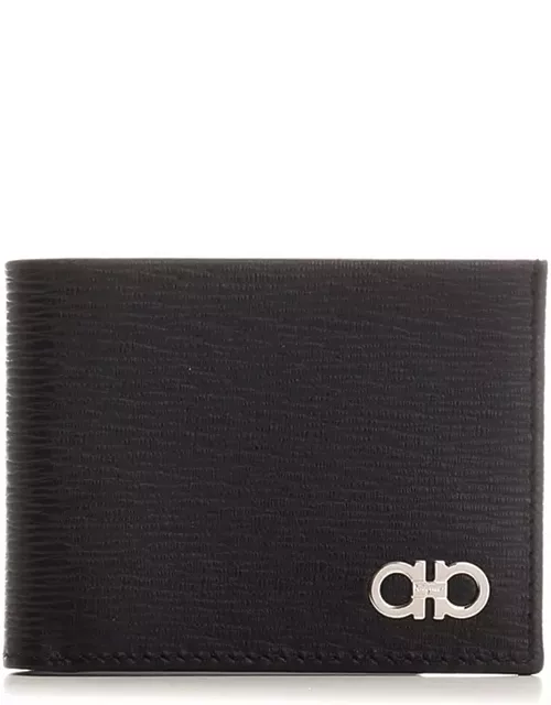 Ferragamo Black And Blue Grained Leather Wallet