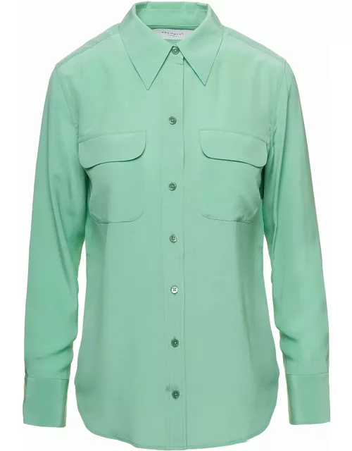 Equipment Mint Green Shirt With Patch Pockets With Flap In Silk Woman