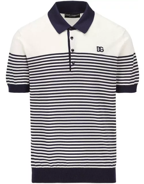 Dolce & Gabbana Dg Patch Striped Knitted Polo Shirt