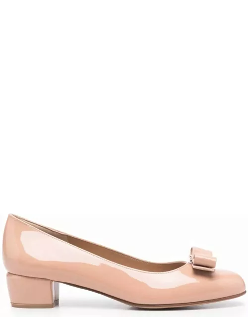 Ferragamo Pink Viva Patent Finish Ballet Flats With Logo Placque In Leather Woman