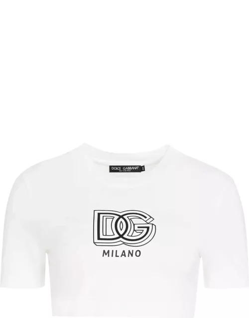 Dolce & Gabbana Stretch Cotton Crop T-shirt With Logo