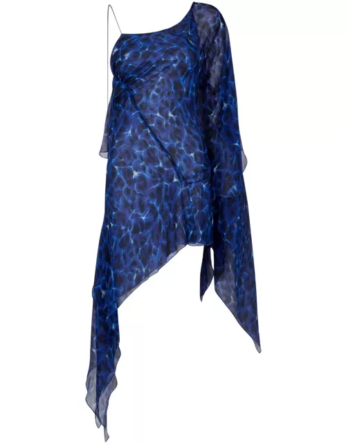 Knwls Asymmetric Printed Silk-georgette Dress - Blue - 10 (UK10 / S)