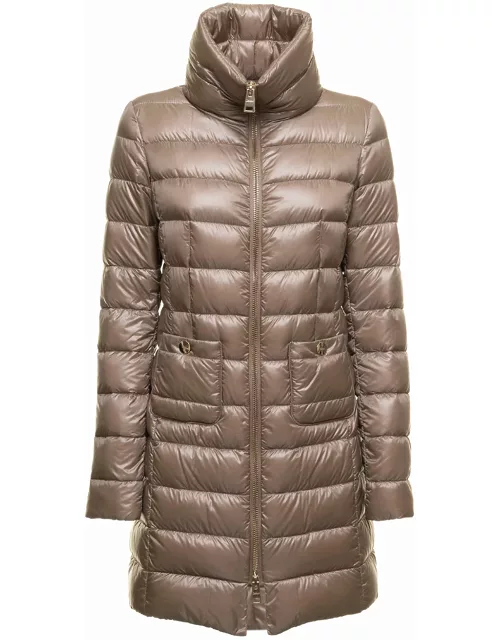 Herno Womans Maria Taupe Color Quilted Nylon Long Down Jacket