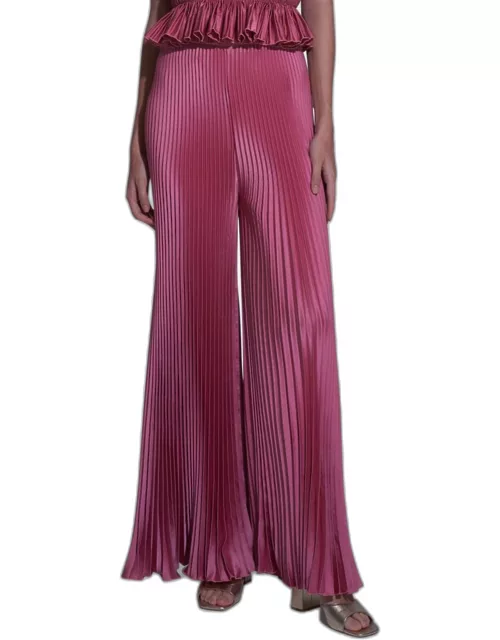 Bisous Pleated Wide-Leg Satin Pant