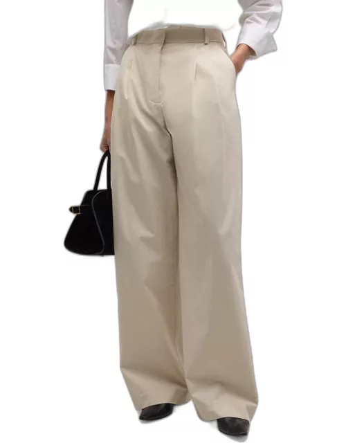 Wide-Leg Pleated Chino Pant