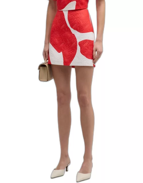 Grand Foliage Jacquard A-Line Mini Skirt