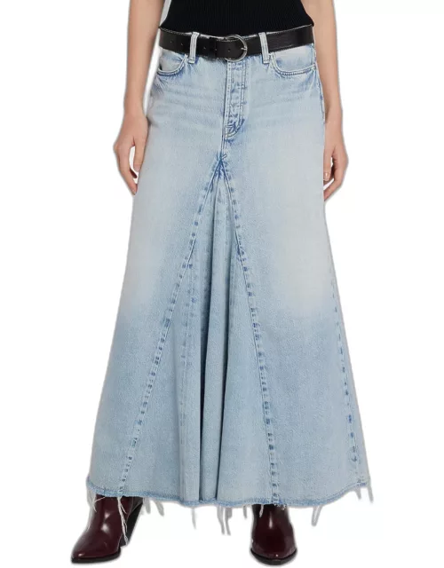 Western Paneled Denim Maxi Skirt