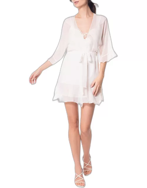 Angel 3/4-Sleeve Sheer Silk Chiffon Mini Robe