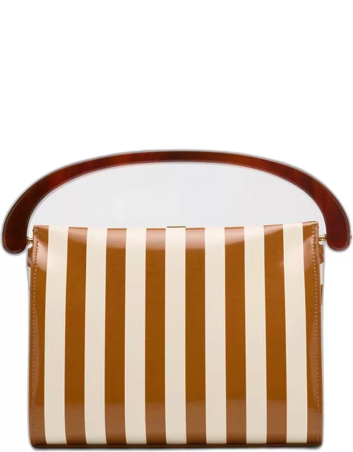 Crisp Striped Leather Top-Handle Bag
