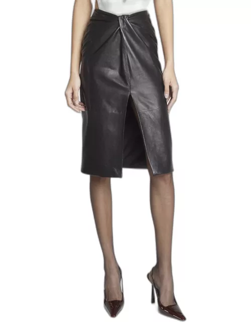 Bow-Front Slit Leather Skirt