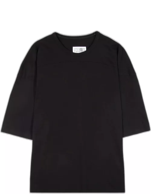 MM6 Maison Margiela T-shirt Black Relaxed T-shirt With 3/4 Sleeves Lenght