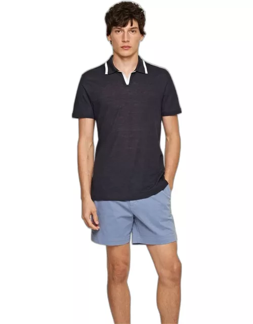 Felix Linen - Resort Collar Linen Pique Polo Shirt In Night Iris Blue