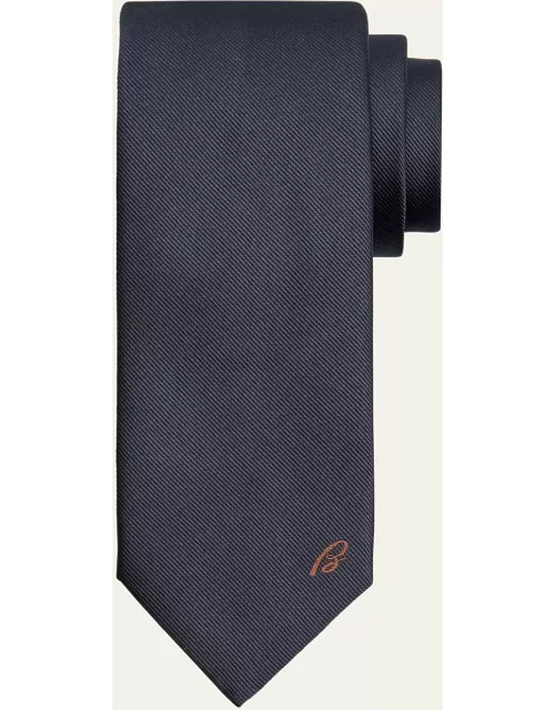 Men's B-Embroidered Silk Twill Tie