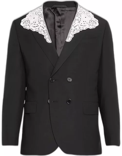 Men's Double-Breasted Sport Coat with Lace Collar