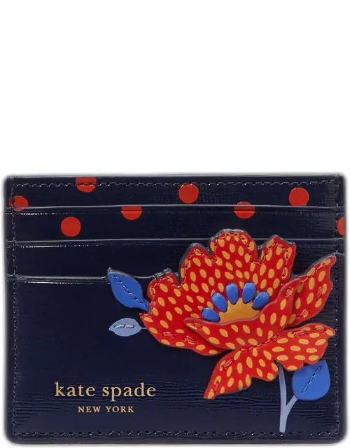 Dotty Bloom Flower Applique Leather Card Holder