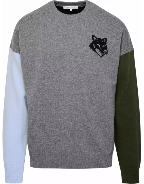 Maison Kitsuné fox Head Grey Wool Sweater